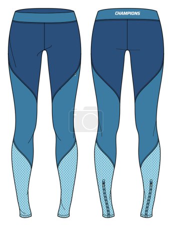 Illustration for Women Sports running tights leggings Pants design flat sketch vector illustration, Compression pants concept with front and back view, Tights for jogging, fitness, and active wear pants design. - Royalty Free Image