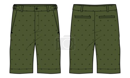Illustration for Chino sartorial Shorts design flat sketch vector illustration, denim casual shorts concept with front and back view, printed walking bermuda walking shorts design illustration - Royalty Free Image