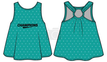 Illustration for Women Sleeveless crop top tank top design flat sketch fashion Illustration Vector, Fashionable Casual wear Trapeze top suitable for girls and Ladies for training kit for sports activity. - Royalty Free Image