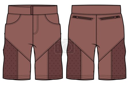 Illustration for Chino sartorial Shorts design flat sketch vector illustration, denim printed casual shorts concept with front and back view, printed walking bermuda walking shorts design illustration - Royalty Free Image