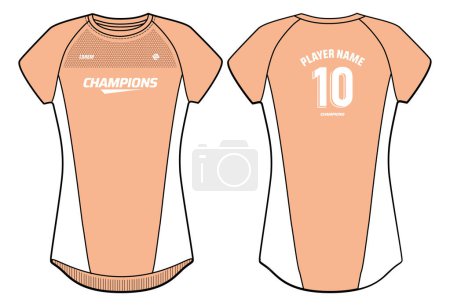 Illustration for Women Sports Jersey t-shirt design Flat Sketch Illustration, Active round Neck t shirt for girls and Ladies Volleyball jersey, Football, badminton, Soccer, netball. Sport uniform kit - Royalty Free Image