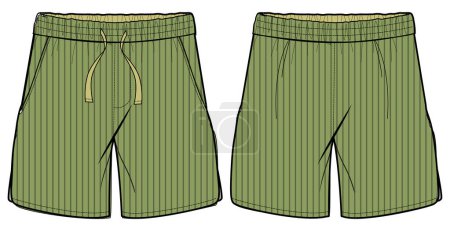 Illustration for Linen sartorial suit Shorts design flat sketch vector illustration, Casual shorts concept with front and back view, printed walking bermuda shorts design illustration - Royalty Free Image