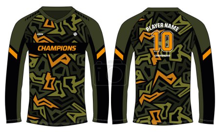 Illustration for Camouflage abstract long sleeve t shirt, Sports jersey design flat sketch illustration, Motocross jersey concept with front and back view for cricket jersey, Football, Volleyball uniform kit - Royalty Free Image