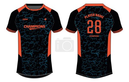 Illustration for Sports jersey t shirt design flat sketch vector illustration, Abstract pattern Raglan Round neck tees football jersey concept with front and back view for Cricket, soccer, Volleyball, Rugby jersey kit - Royalty Free Image