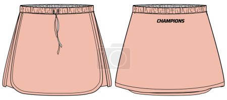 Illustration for Women running mini skirt jersey design flat sketch fashion Illustration for girls and Ladies, Tennis skirt concept with front and back view for Trail and tracking active wear. - Royalty Free Image