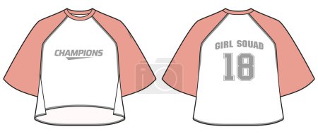 Illustration for Women Loos fit crop top boxy t-shirt design concept Illustration Vector, Fashionable Casual wear Raglan Short sleeve crop top suitable for girls and Ladies for training kit for sports activity. - Royalty Free Image