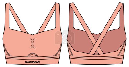 Illustration for Women Sports swim bra top active sports Jersey design flat sketch fashion Illustration suitable for girls and Ladies, Vest for Swim, yoga, gym, running and sports activity - Royalty Free Image