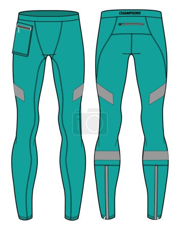 Illustration for Sports running tights leggings bottom Pants design flat sketch vector illustration, Jogger trail pants concept with front and back view, Sweatpants for jogging, fitness, and active wear pants design. - Royalty Free Image