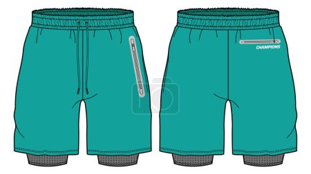 Sport track Shorts with compression tights design vector template, basketball shorts concept with front and back view for football, badminton and running active wear double layer trail shorts design