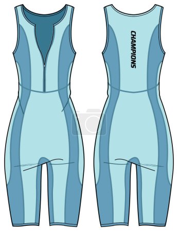 Mujer deportes sin mangas Bodysuit pantalones cortos diseño de desgaste activo bosquejo plano de moda Ilustración, traje Unitard adecuado para niñas y señoras. Bodycon mono mamelucos desgaste activo.