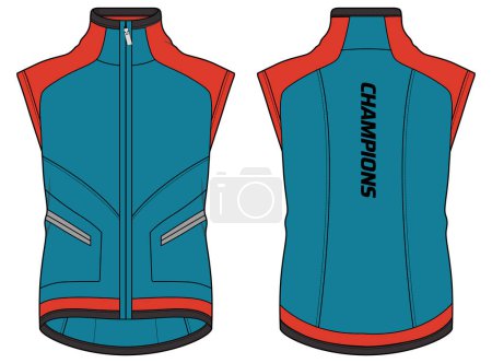 Womens Sleeveless cycling jersey top t shirt flat sketch design illustration, Biker jersey top design vector template, Active wear compression base layer top concept with front and back view