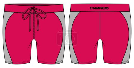 Illustration for Compression tight Shorts jersey design flat sketch Illustration, Athletic running shorts concept with front and back view for Gym, Workout, tracking active wear Modesty shorts design. - Royalty Free Image