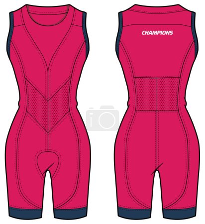 Illustration for Women sports sleeveless Bodysuit shorts pants active wear design flat sketch fashion Illustration, Unitard catsuit suitable for girls and Ladies . Bodycon jumpsuit rompers active wear. - Royalty Free Image