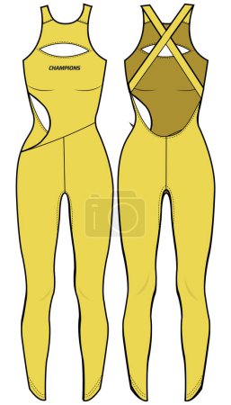 Frauen Sport ärmellose Ganzkörperhose aktiv tragen Design flache Skizze Mode Illustration, Unitard geeignet für Mädchen und Damen. Bodycon Jumpsuit mit Sport-BH Active Wear.