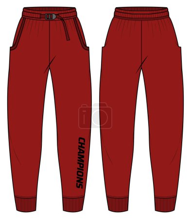 Tapered Jogger bottom Pants design flat sketch vector illustration, Track pants concept with front and back view, Sweatpants for running, jogging, fitness, and active wear pants design.