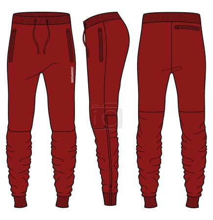 Illustration for Jogger track bottom Pants design flat sketch vector illustration, Track pants concept with front, back and side view, Sweatpants for running, jogging, fitness, and active wear pants design. - Royalty Free Image