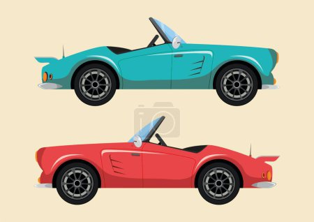 Ilustración de Dos colores diferentes de coche viejo clásico en un estilo plano. Ilustración vectorial - Imagen libre de derechos