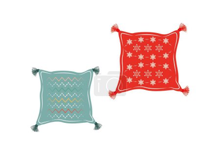 Illustration for Two pillows with winter decoration isolated on white background vector illustration - Royalty Free Image