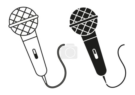 Illustration for Black And White Microphone Icon Flat Design Vector - Royalty Free Image