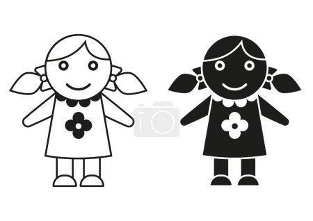 Téléchargez les illustrations : Vecteur plat de conception de Dolly Icon de jouet noir et blanc - en licence libre de droit