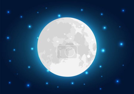 Illustration for Full Moon On Dark Blue Night Sky Vector - Royalty Free Image