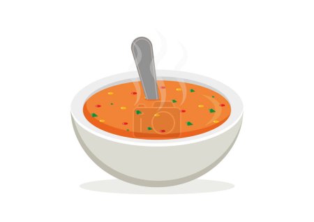 Bowl with Hot Vegetable Soup Vector Clipart Isolated on White Background