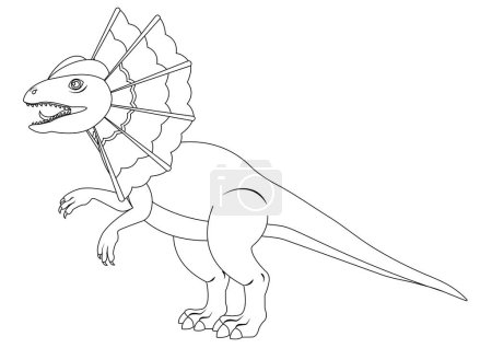 Illustration for Black and White Dilophosaurus Dinosaur Cartoon Character Vector. Coloring Page of a Dilofosauro Dilophosaurus - Royalty Free Image