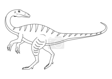 Illustration for Black and White Coelophysis Dinosaur Cartoon Character Vector. Coloring Page of a Coelophysis Dinosaur - Royalty Free Image