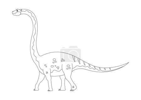 Téléchargez les illustrations : Omeisaurus noir et blanc Dinosaur Cartoon Character Vector. Coloriage d'un dinosaure Omeisaurus - en licence libre de droit