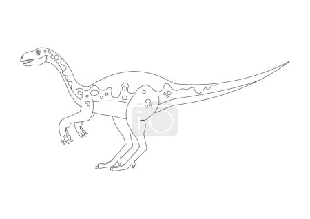 Illustration for Black and White Plateosaurus Dinosaur Cartoon Character Vector. Coloring Page of a Plateosaurus Dinosaur - Royalty Free Image