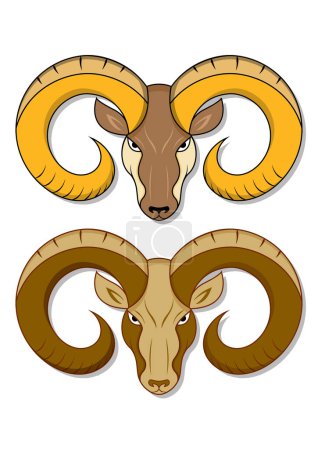 Téléchargez les illustrations : Tête de bélier en deux couleurs différentes. Bighorn Sheep Ram Vector Conception plate - en licence libre de droit