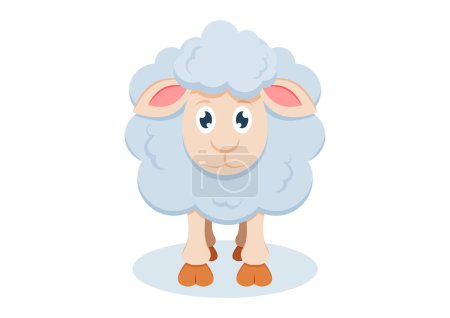Téléchargez les illustrations : Conception plate de vecteur de caractère de bande dessinée de mouton isolée sur fond blanc - en licence libre de droit