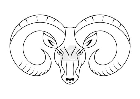 Illustration for Black and White Ram Head Vector Flat Design. Coloring Page of a Ram Head - Royalty Free Image