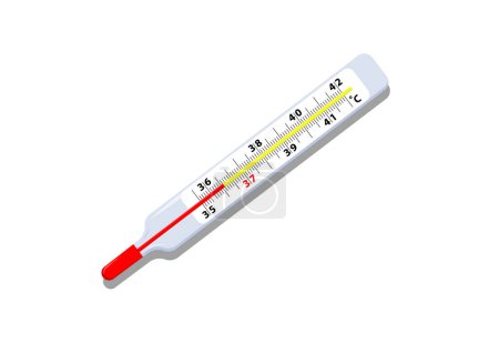 Téléchargez les illustrations : Thermomètre médical Cartoon Vector Flat Design isolé sur fond blanc - en licence libre de droit