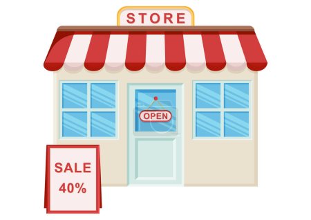 Illustration for Store facade with sale discount flat design. Shop clipart vector illustration on white background - Royalty Free Image