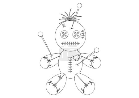 Illustration for Black and white Voodoo doll with stitches and needles vector - Royalty Free Image