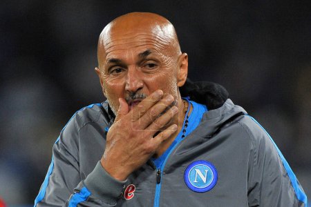 Photo for Luciano Spalletti coach of Napoli, during the match of the champions league between Napoli vs Rangers final result, Napoli 3, Rangers 0, match played at the Diego Armando  Maradona stadium. - Royalty Free Image