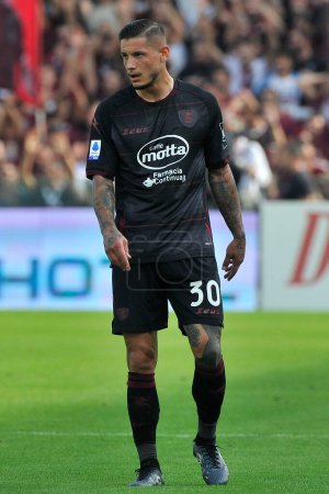 Photo for Pasquale Mazzocchi player of Salernitana, during the match of the Italian Serie A league between Salernitana vs Spezia final result, Salernitana 1, Spezia 0, match played at the Arechi stadium. - Royalty Free Image