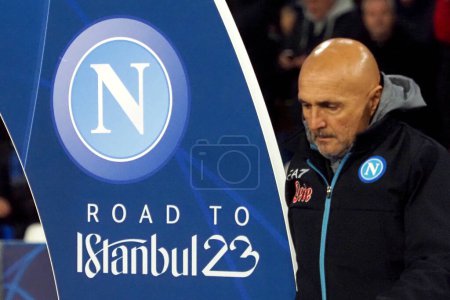 Photo for Luciano Spalletti coch  of Napoli, during the Uefa champions league match between Napoli vs Eintracht Frankfurt, final result Napoli 3, Eintracht Frankfurt 0. Match played at Diego Armando Maradona stadium. - Royalty Free Image