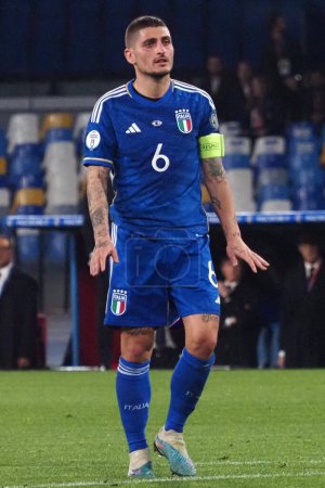 Photo for Marco Verratti player of Italy, during the qualifying match for Euro 2024, between Italy vs England, final result Italy 1, England 2. Match played at Diego Armando Maradona stadium. - Royalty Free Image