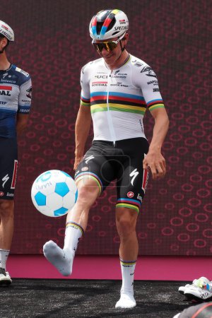 Photo for Remco Evenepoel is a Belgian road cyclist who rides for the Soudal Quick-Step, during the sixth stage of the Giro d'Italia with departure and arrival in Naples. - Royalty Free Image