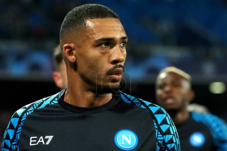 Photo for Juan Jesus player of Napoli, during the Champions league match between Napoli vs Sporting Braga final result, Napoli 2, Sporting Braa 0, match played at the Diego Armando Maradona stadium - Royalty Free Image