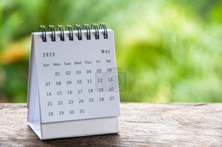 Photo for May 2023 table calendar with customizable space for text or ideas. Calendar concept and copy space. - Royalty Free Image