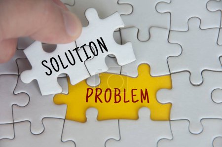 Photo for Solution to a problem text on jigsaw puzzle. Problem solving concept. - Royalty Free Image