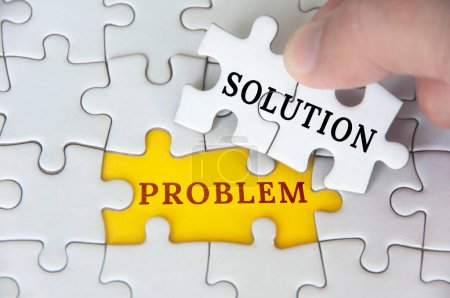 Solution to a problem text on jigsaw puzzle. Problem solving concept.