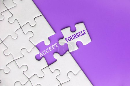 Photo for Accept yourself text on missing jigsaw puzzle. Motivational concept. - Royalty Free Image