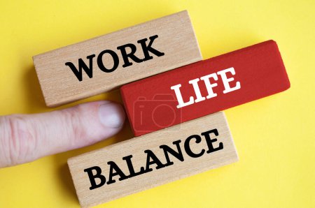 Photo for Work life balance text on wooden blocks with yellow cover background. Working culture concept. - Royalty Free Image