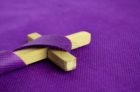 Photo for Lent Season and Holy Week celebration with Christian cross on purple background. Good Friday concept. - Royalty Free Image