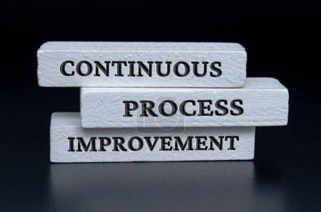 Continuous process improvement text on white wooden blocks. Continuous improvement concept.