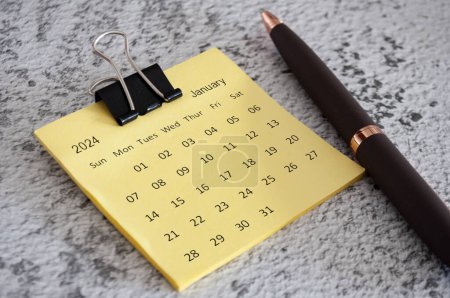Photo for January 2024 calendar on sticky notes. Calendar concept. - Royalty Free Image